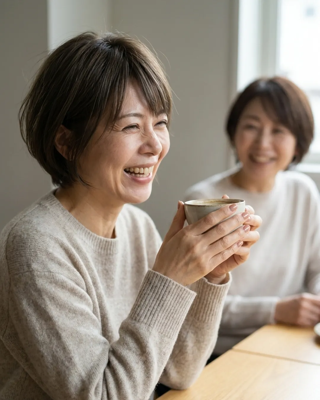 カフェでカップを両手で持つ手元（イメージ）