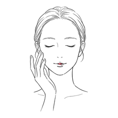 目を閉じて頬に手を添える女性の顔のイラスト