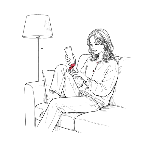 ソファでハンドクリームを手に出すイラスト